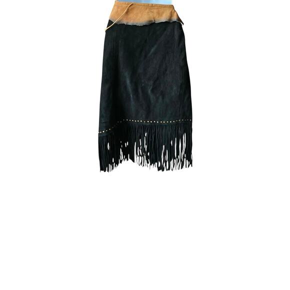 Blk leather skirt with Fringes RARE - Picture 2 of 6